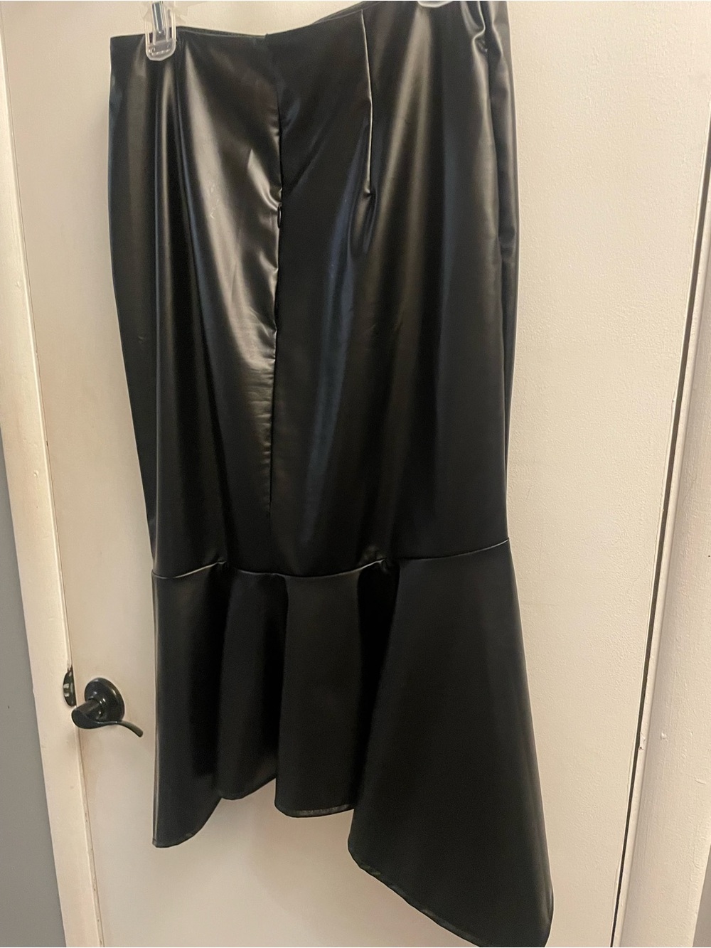 Black Faux Leather Peplum Hem Skirt - Women
